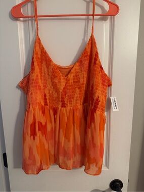 Old Navy Orange & Coral Smocked V-Neck Spaghetti Strap Tank